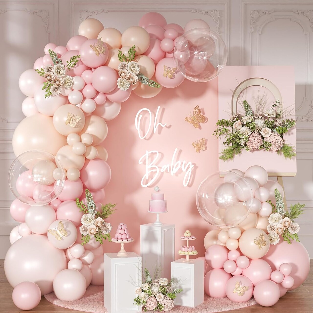 Pink Balloon Arch Kit 126 Pcs Light Pastel Pink Sand Balloon Garland Kit Include Macaron Balloons for Baby Shower Gender Reveal Decorations